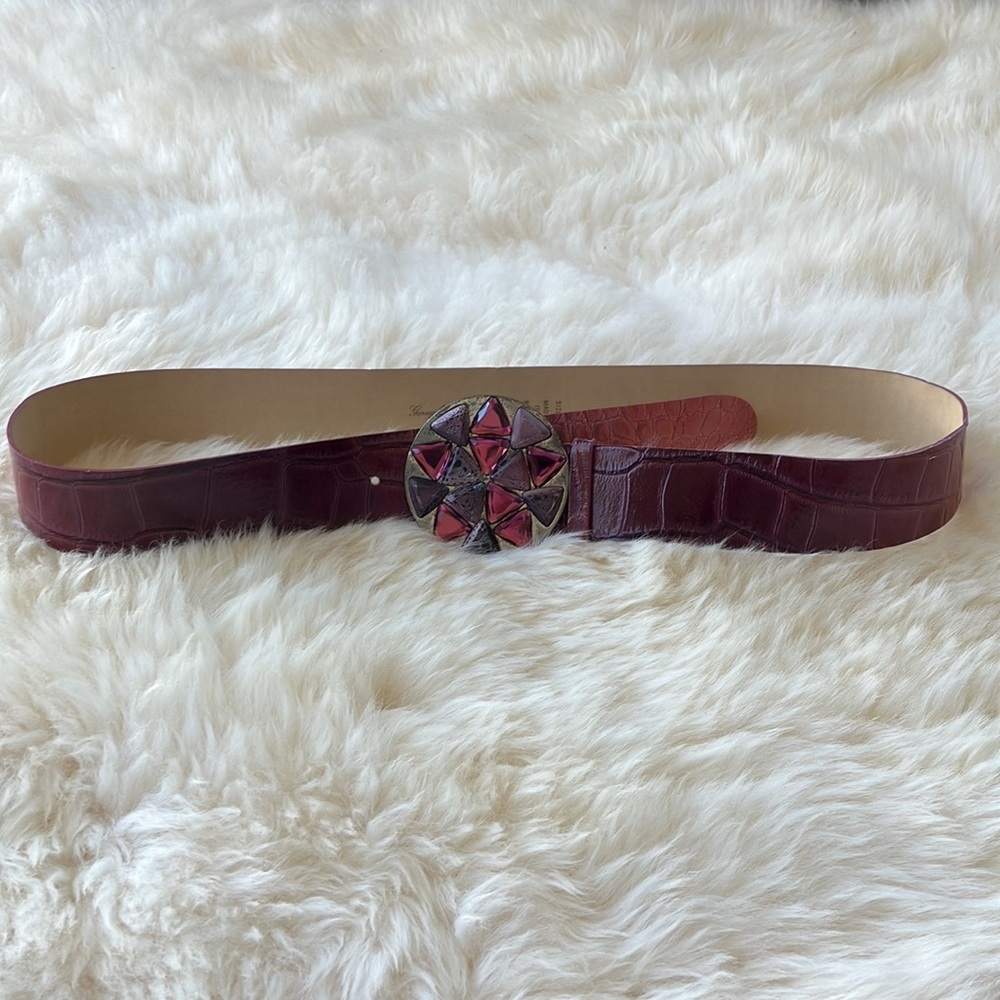 Garuglier’s leather belt XL  maroon purple stones silver buckle made in … - Picture 14 of 17